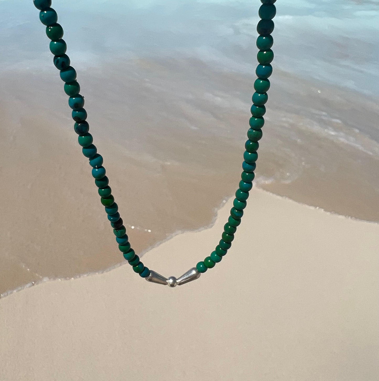 Handcrafted sterling silver beaded petroleum choker