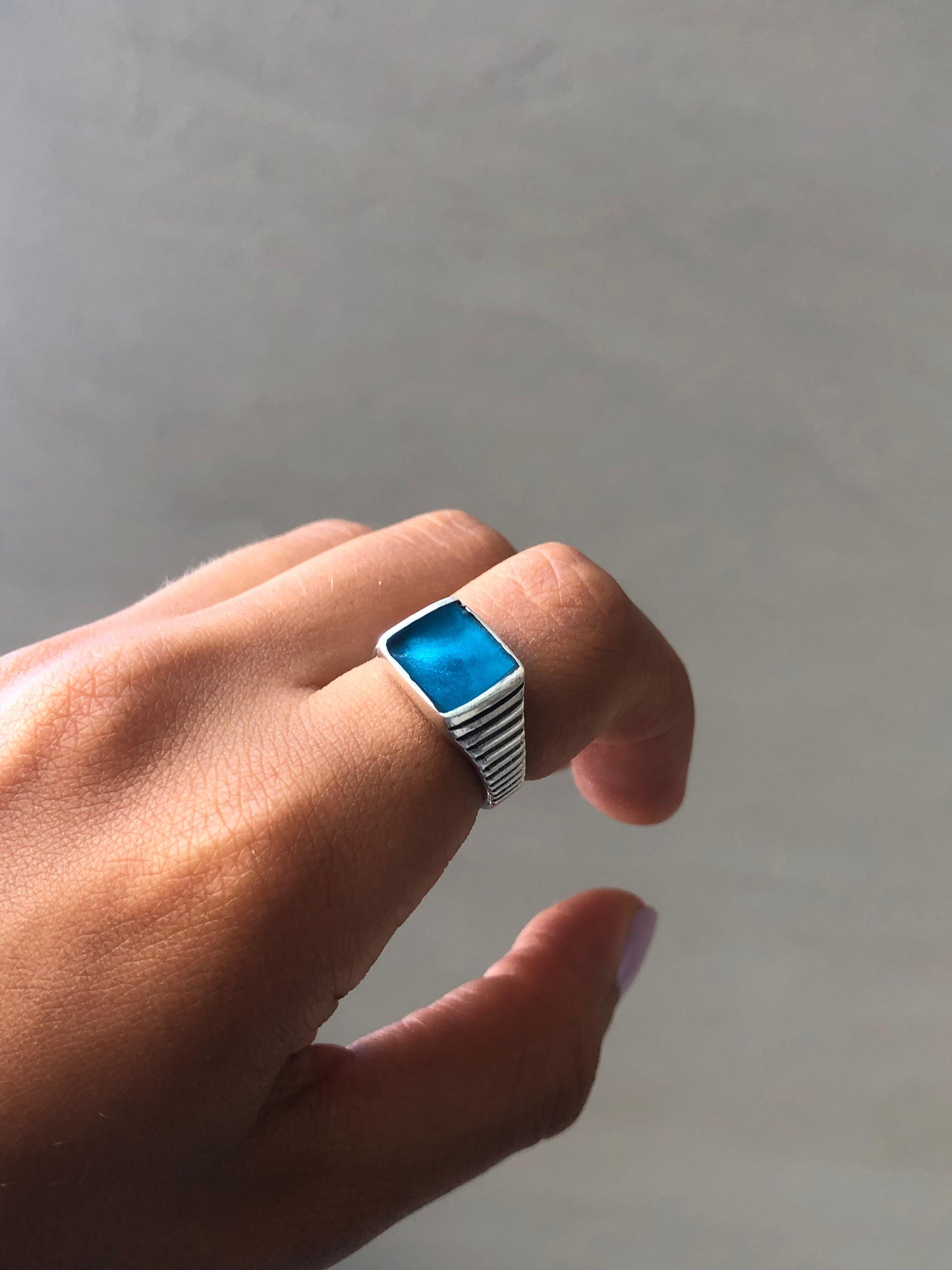 Aqua blue Rollie ring
