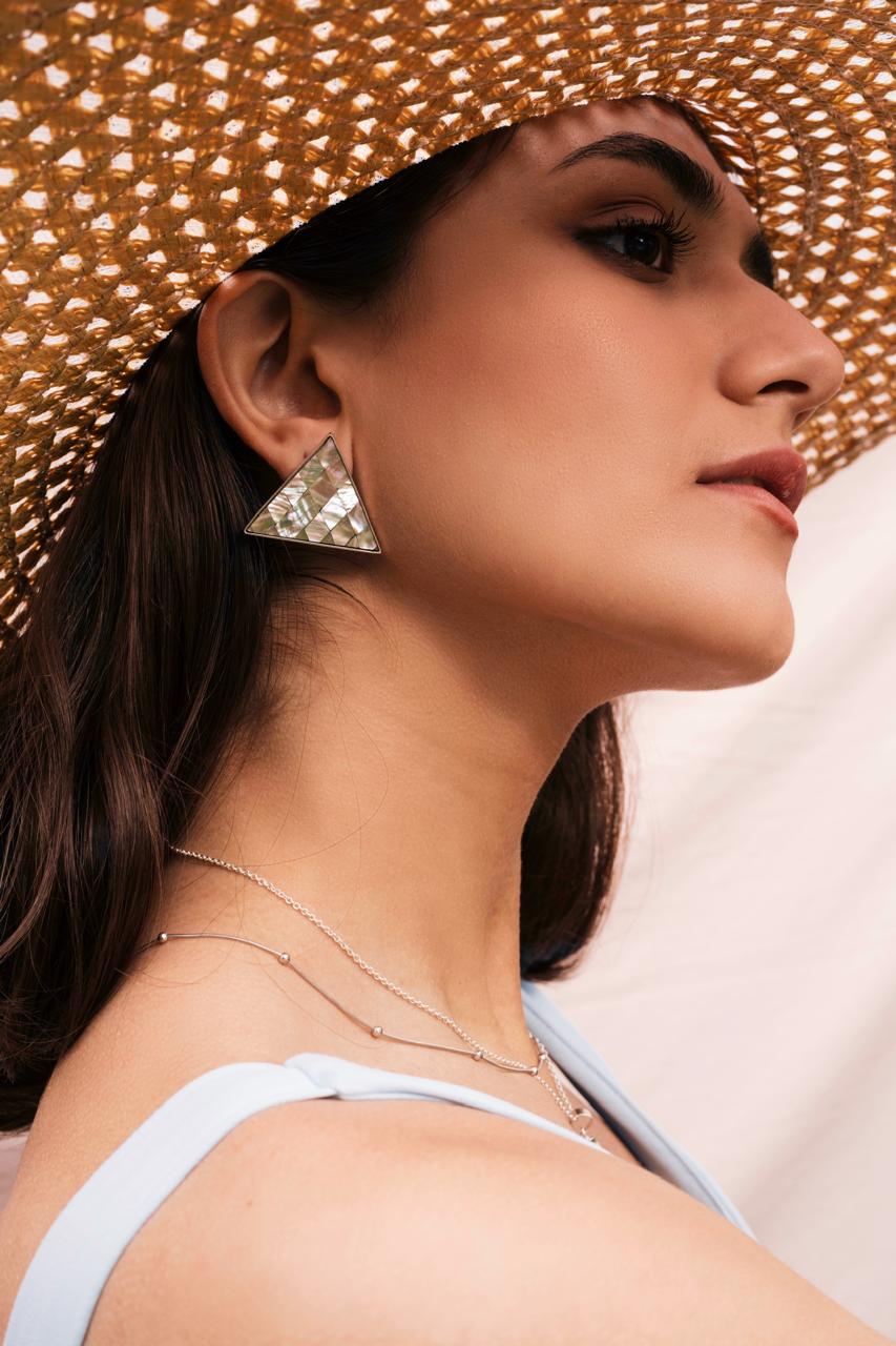 White Trigon mother of pearl earrings